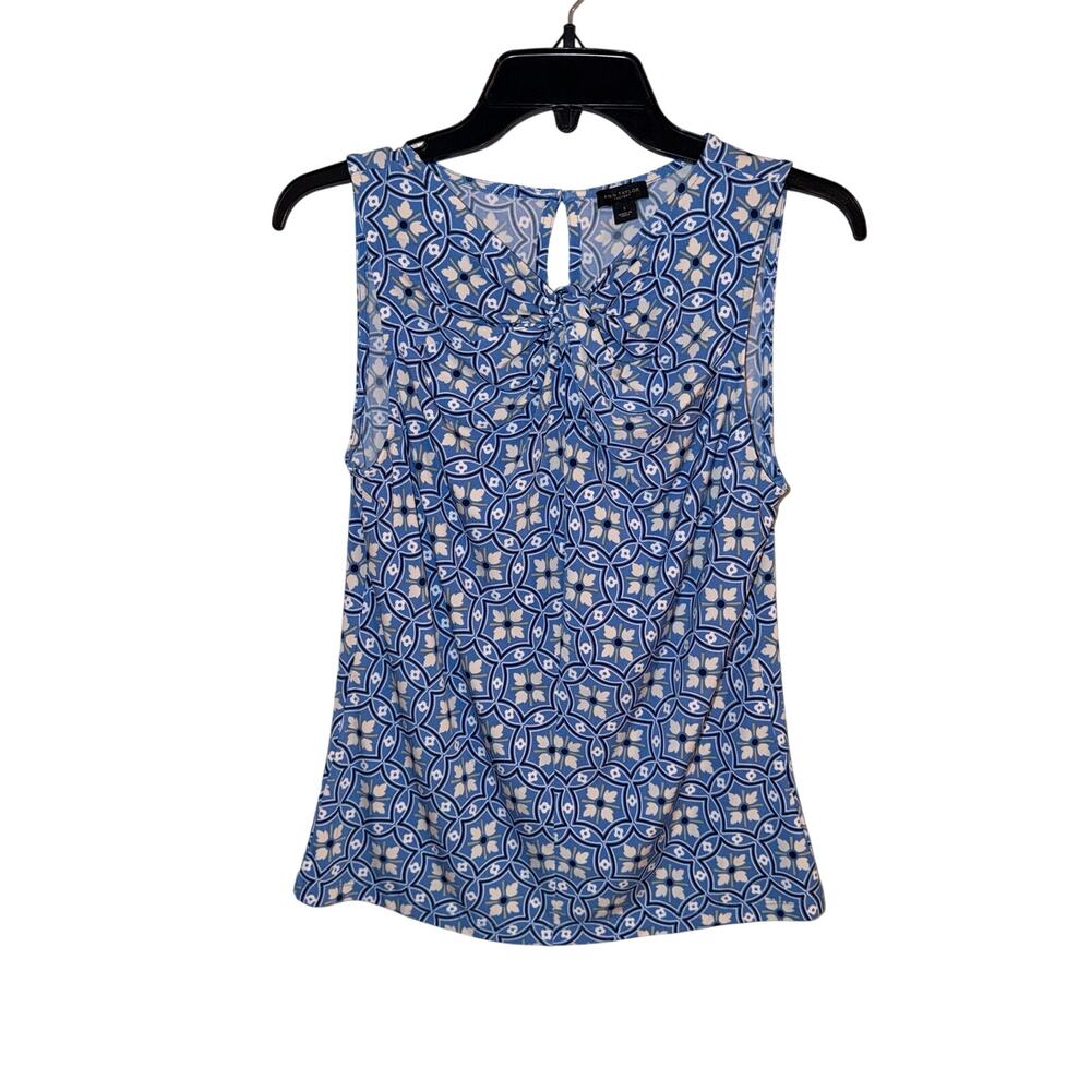 Ann Taylor Factory S Blue Floral Medallion Twist Front Sleeveless Top